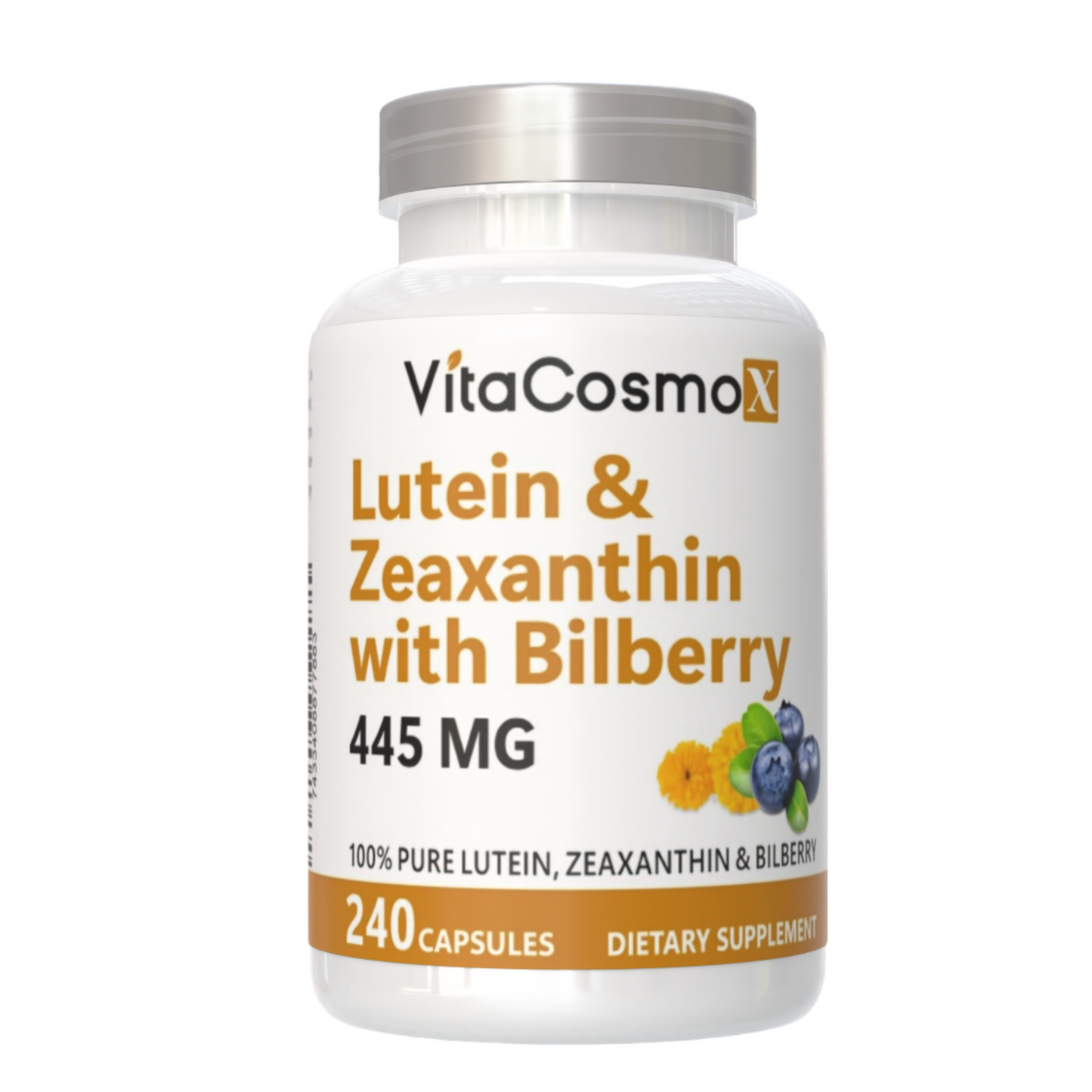 VitaCosmoX lutein & zeaxanthin supplement front side - 120 capsules 
