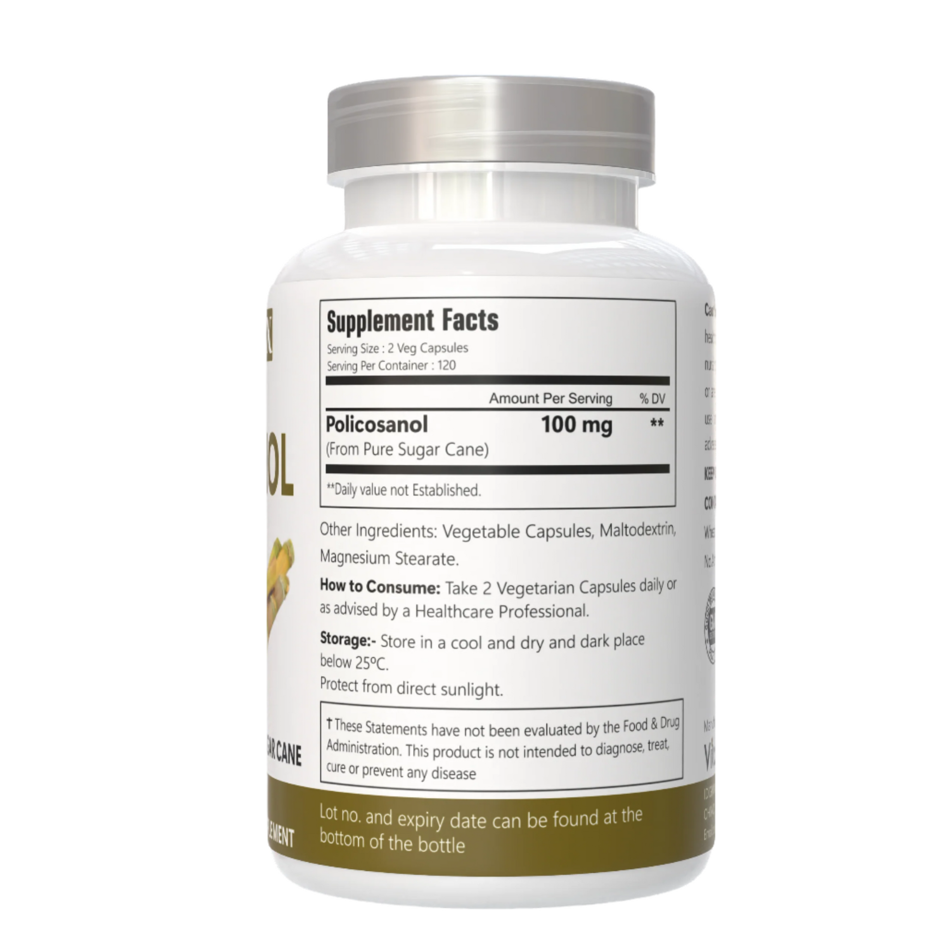 VitaCosmoX policosanol supplement fact side - 240 capsules
