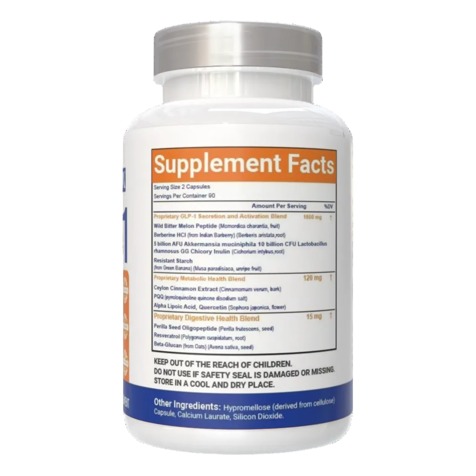 VitaCosmoX GLP-1 Supplement bottle with label showing 'Supplement Facts' on a white background