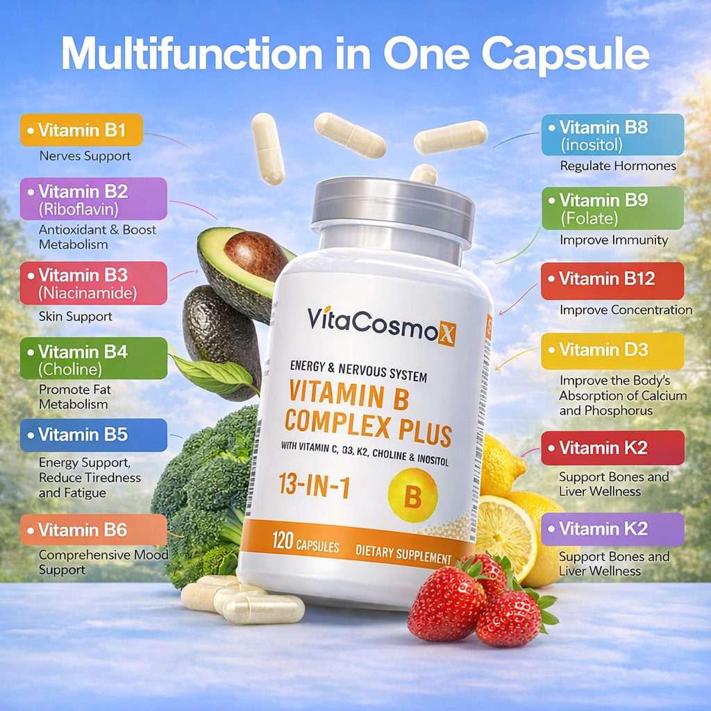 VitaCosmoX Vitamin B Complex Plus 120 Vegan Capsules