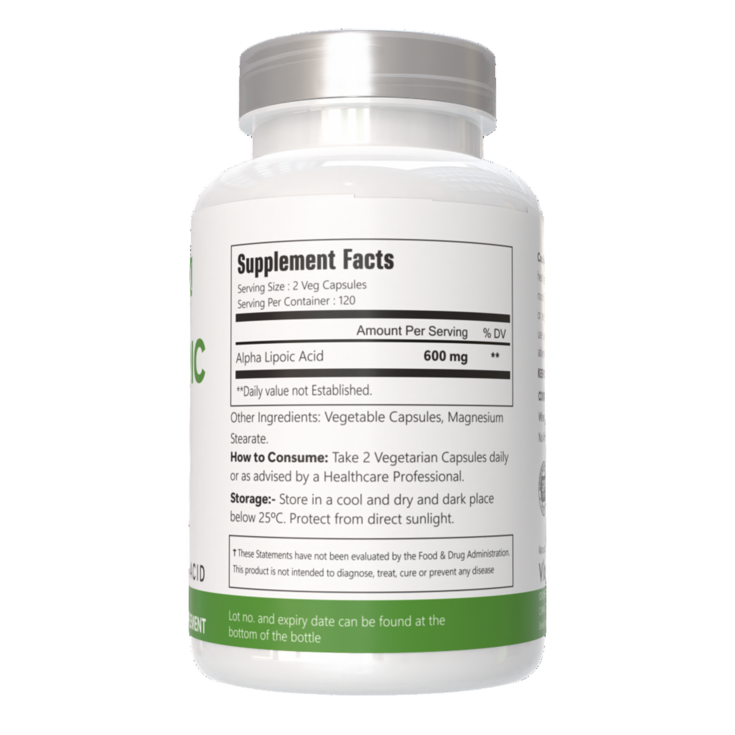 vitacosmox alpha lipoic acid 240 capsules supplement fact side