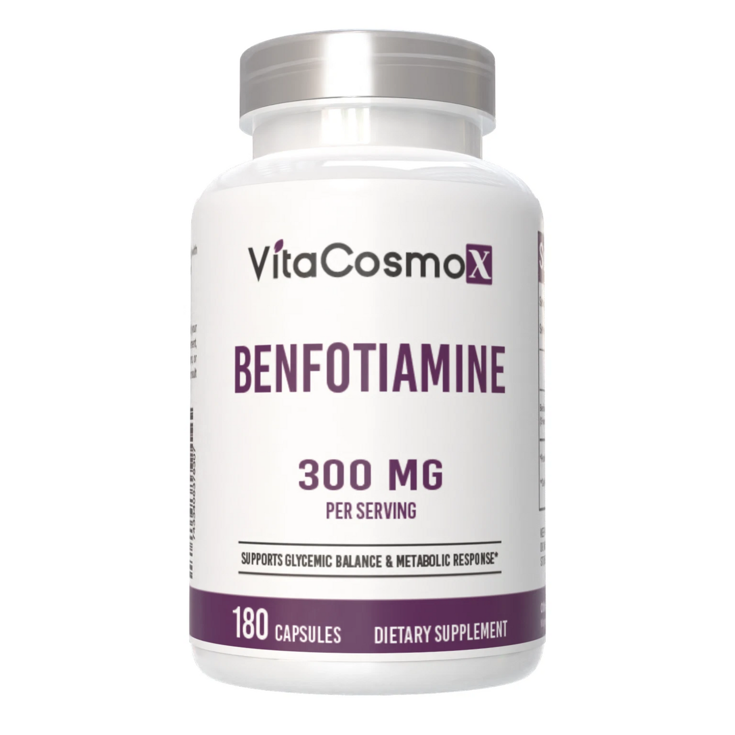 VitaCosmoX Benfotiamine supplement bottle on a white background