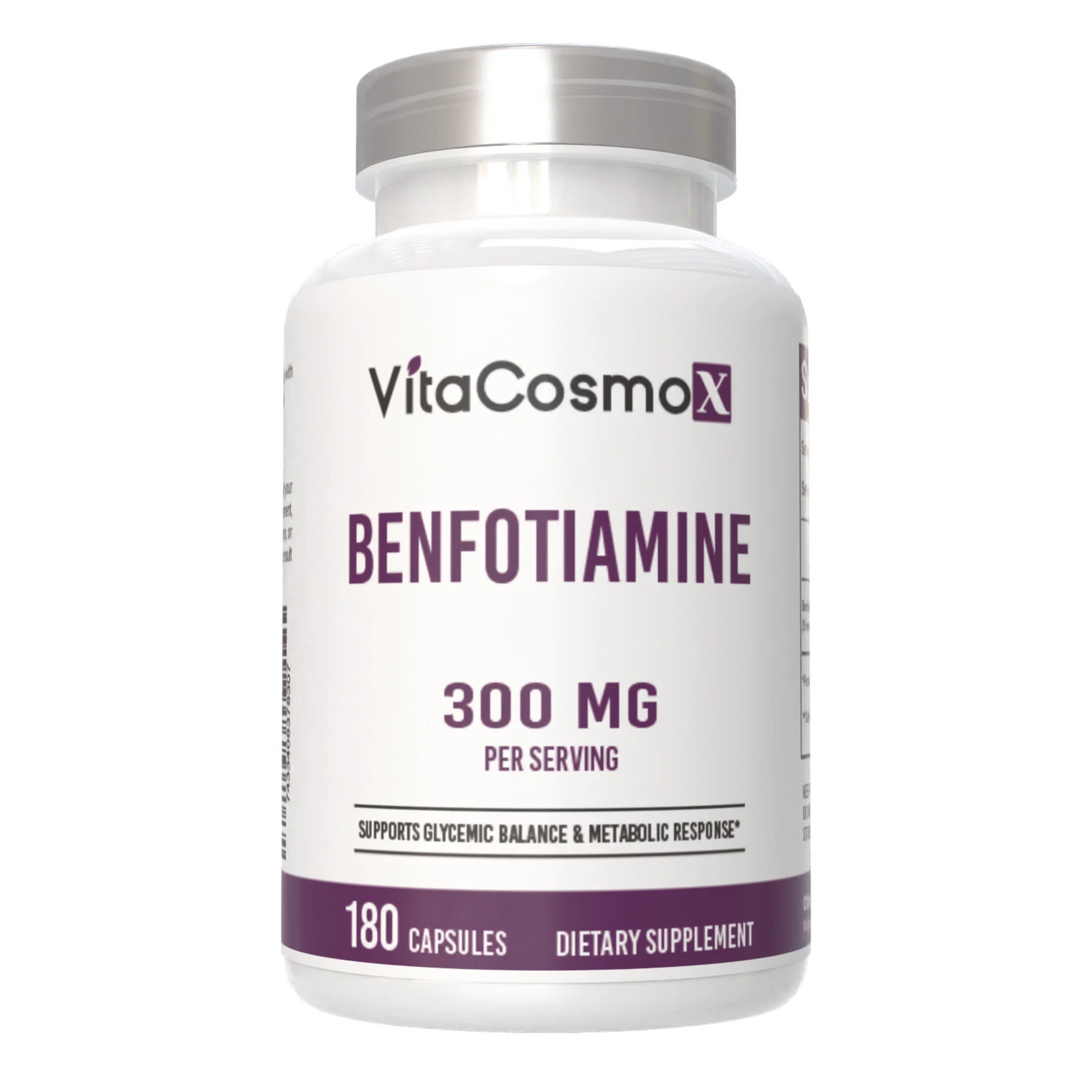 VitaCosmoX Benfotiamine supplement bottle on a white background