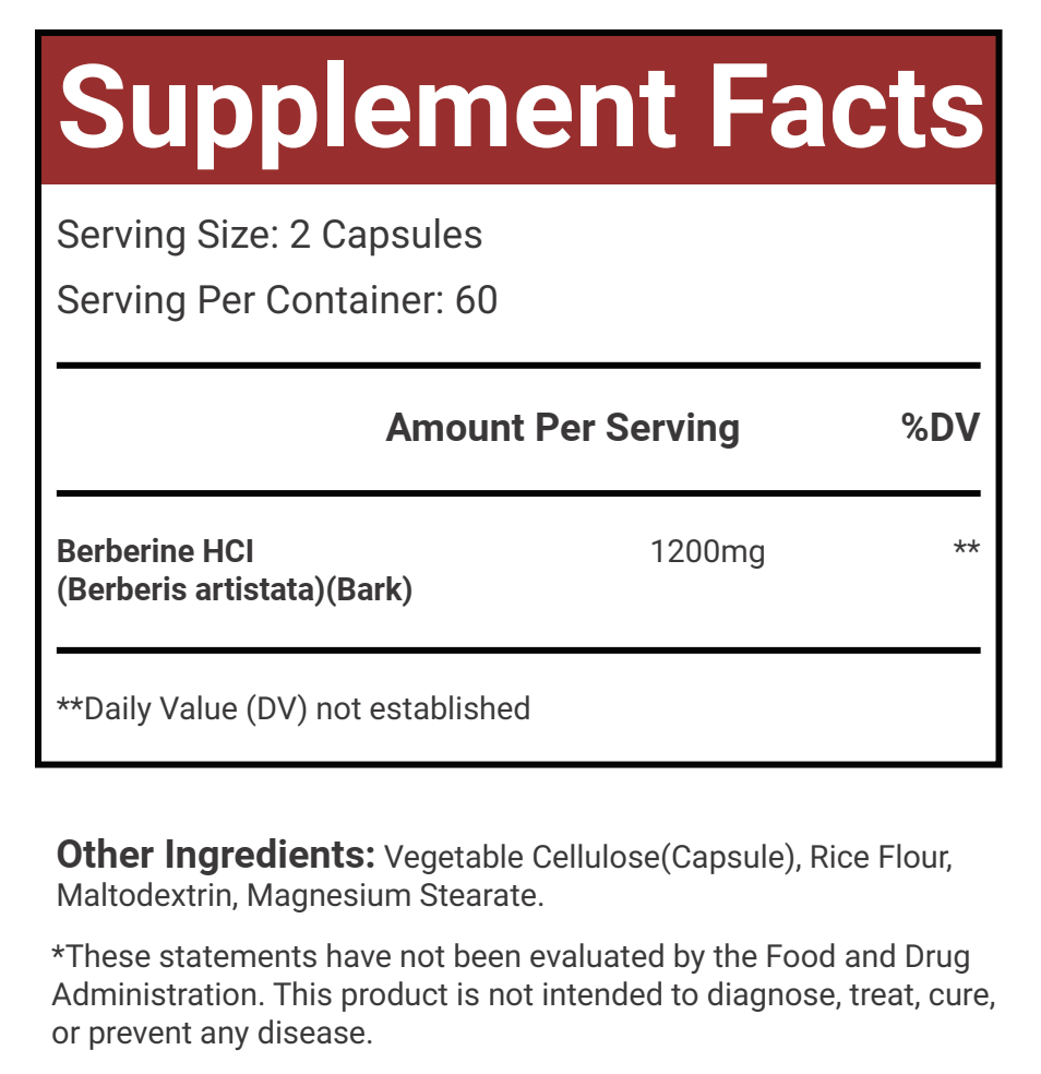 VitaCosmoX Berberine HCL 1,200 mg – 120 Vegan Capsules