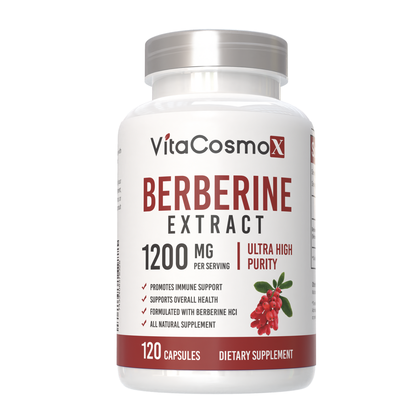 VitaCosmoX Berberine HCL 1,200 mg – 120 Vegan Capsules