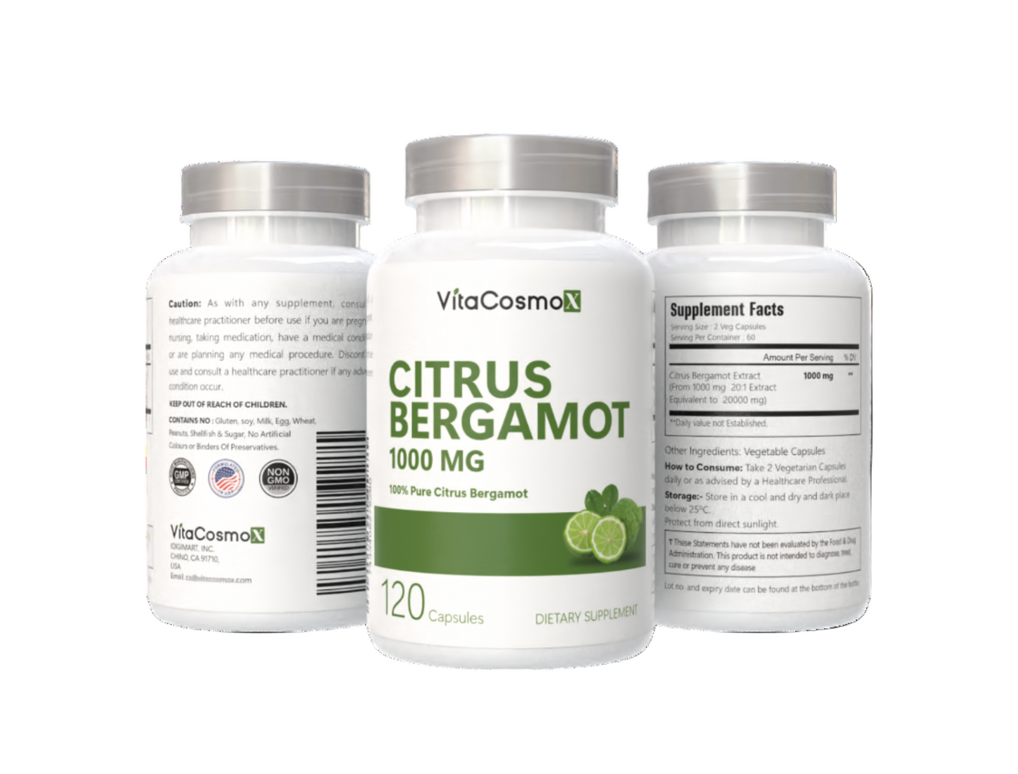 VitaCosmoX  citrus bergamot all three sides - 120 capsules (with background)
