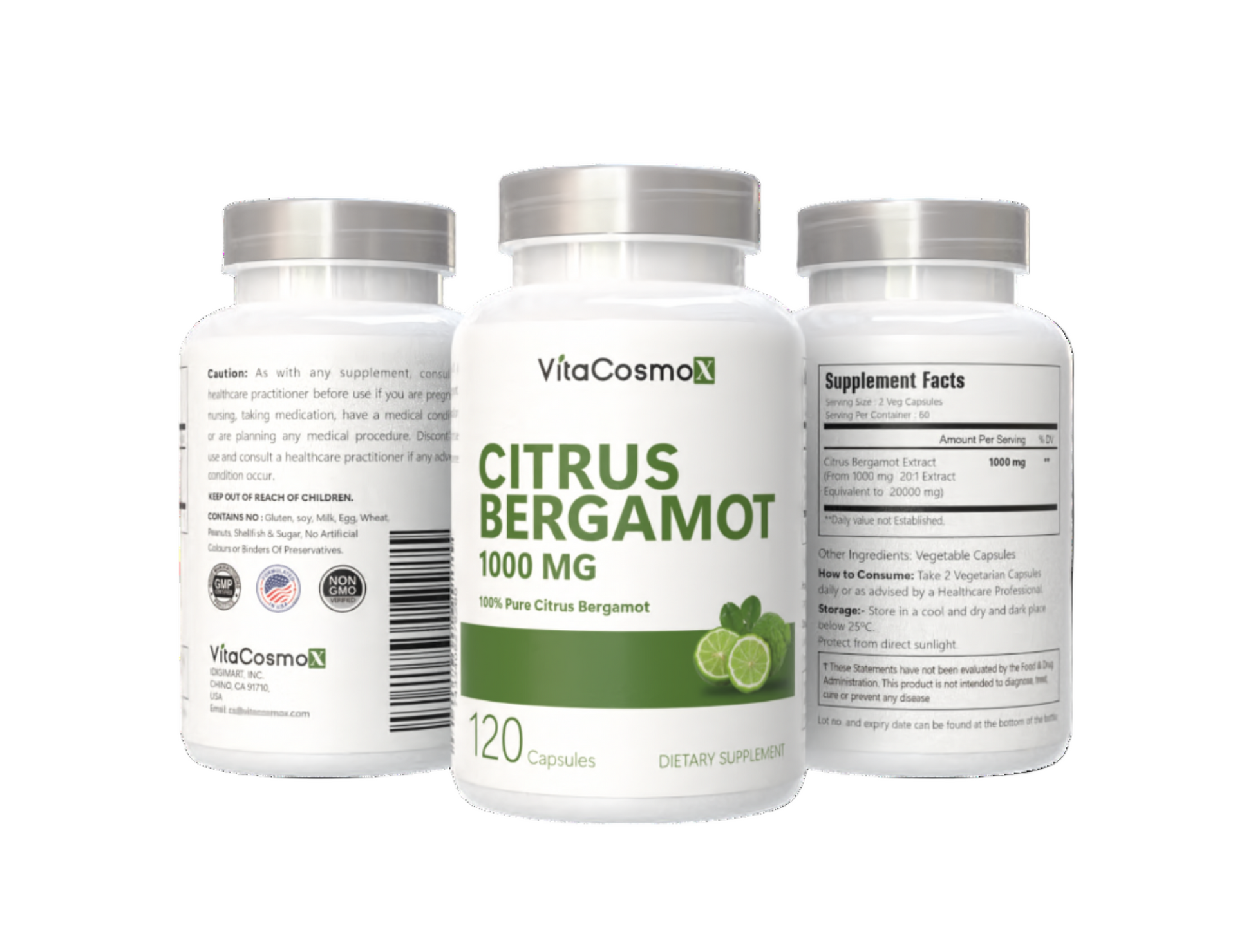 VitaCosmoX  citrus bergamot all three sides - 120 capsules (with background)