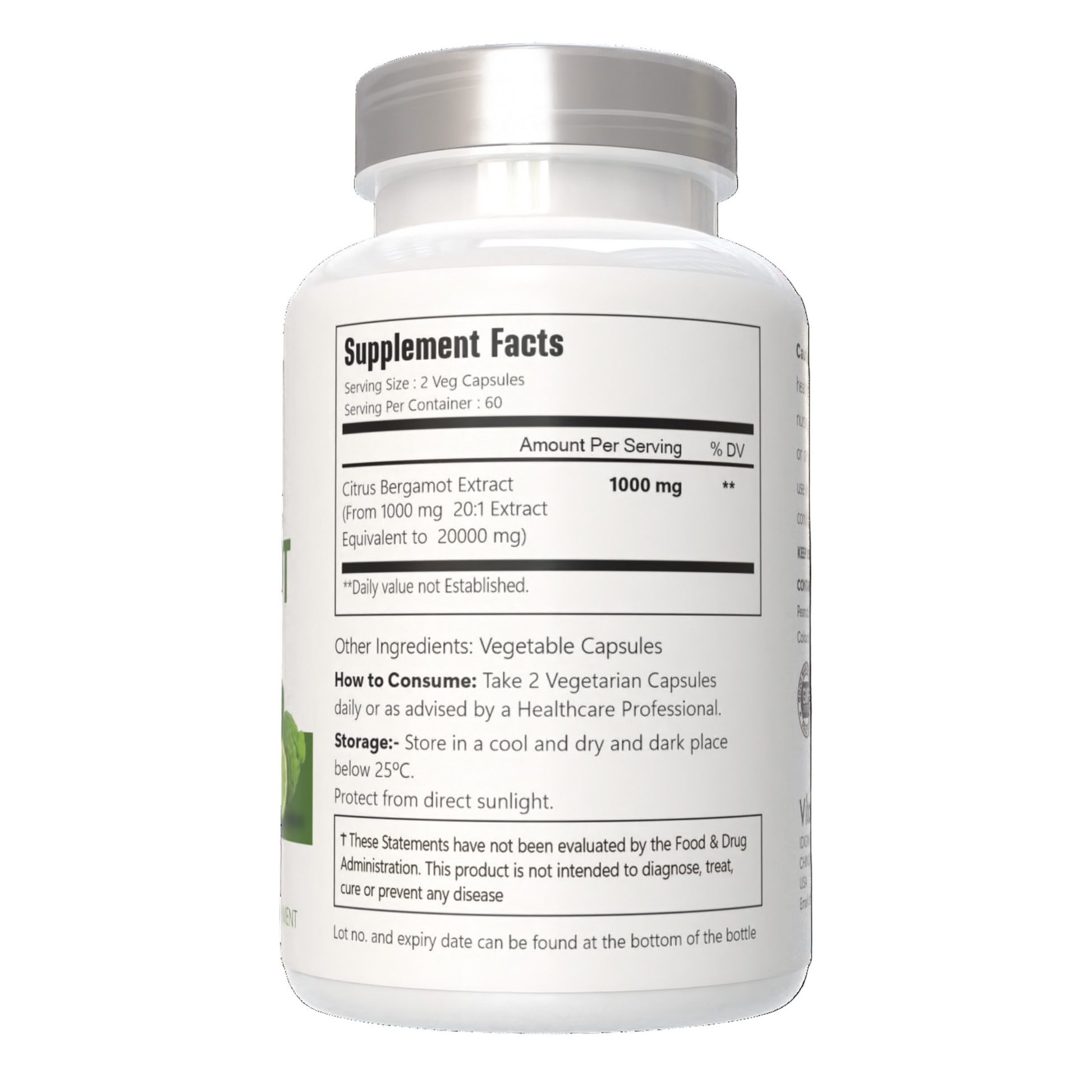 VitaCosmoX  citrus bergamot supplement fact side - 120 capsules
