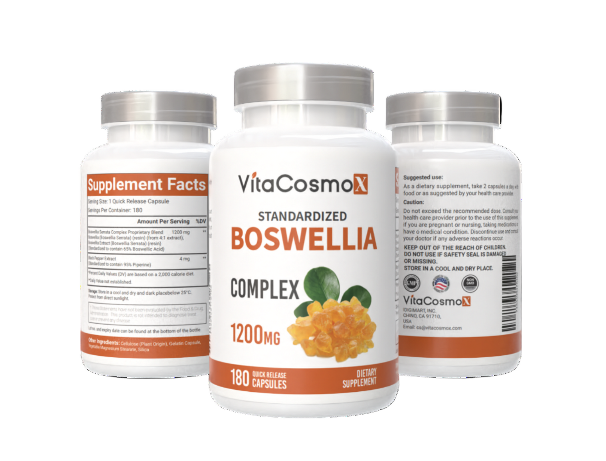 VitaCosmoX Boswellia 180 all three sides with white background