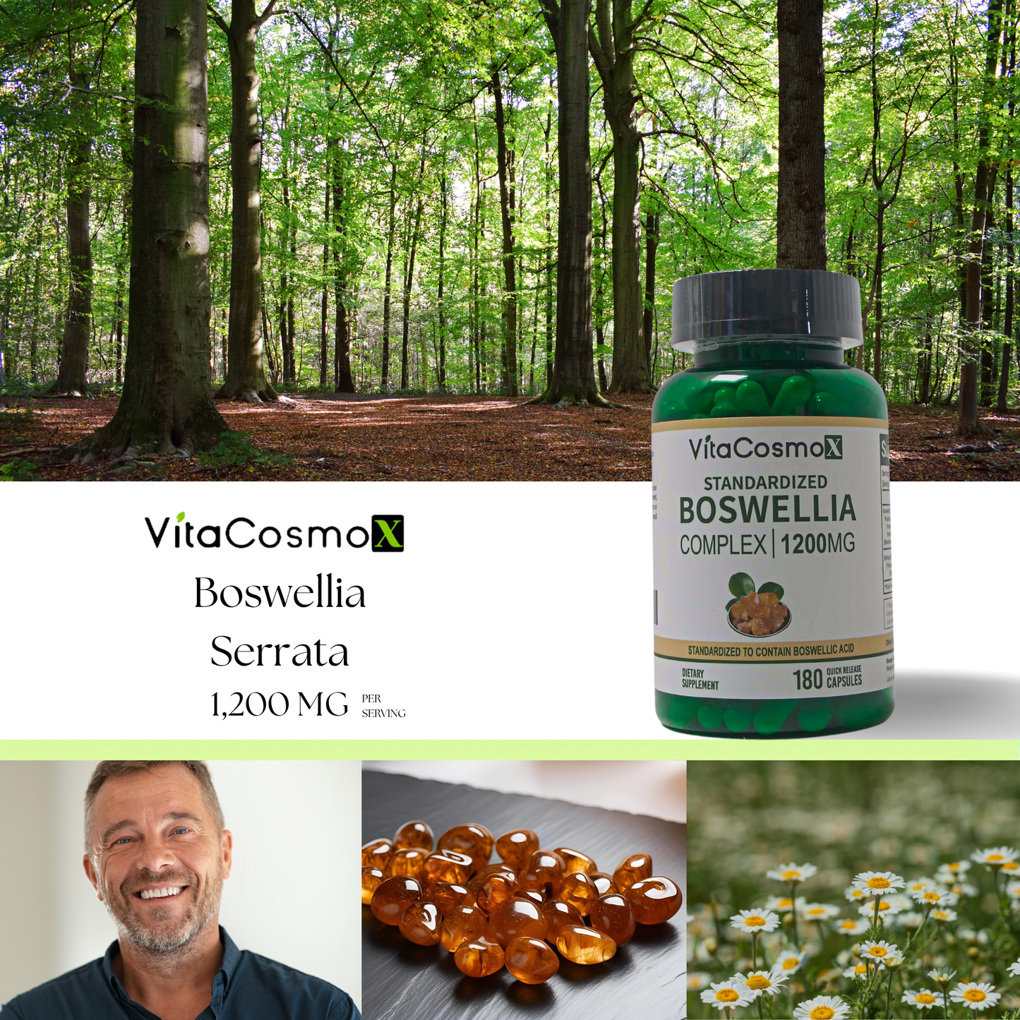 VitaCosmoX Boswellia Serrata Extract 1,200 mg – 180 Vegan Capsules