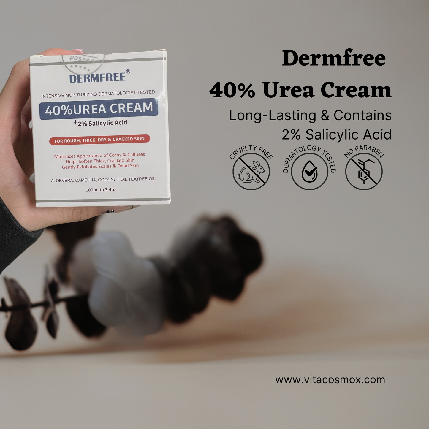 VitaCosmoX 40% Urea Cream with 2% Salicylic Acid and Aloe Vera (3.4 fl.oz / 100 ml)