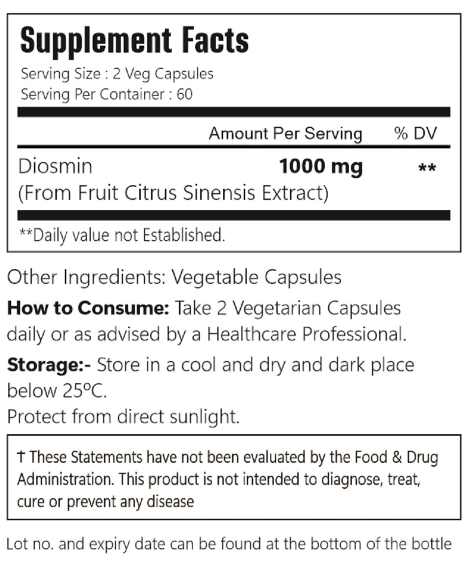 VitaCosmoX Diosmin 1,000 mg - 120 Capsules