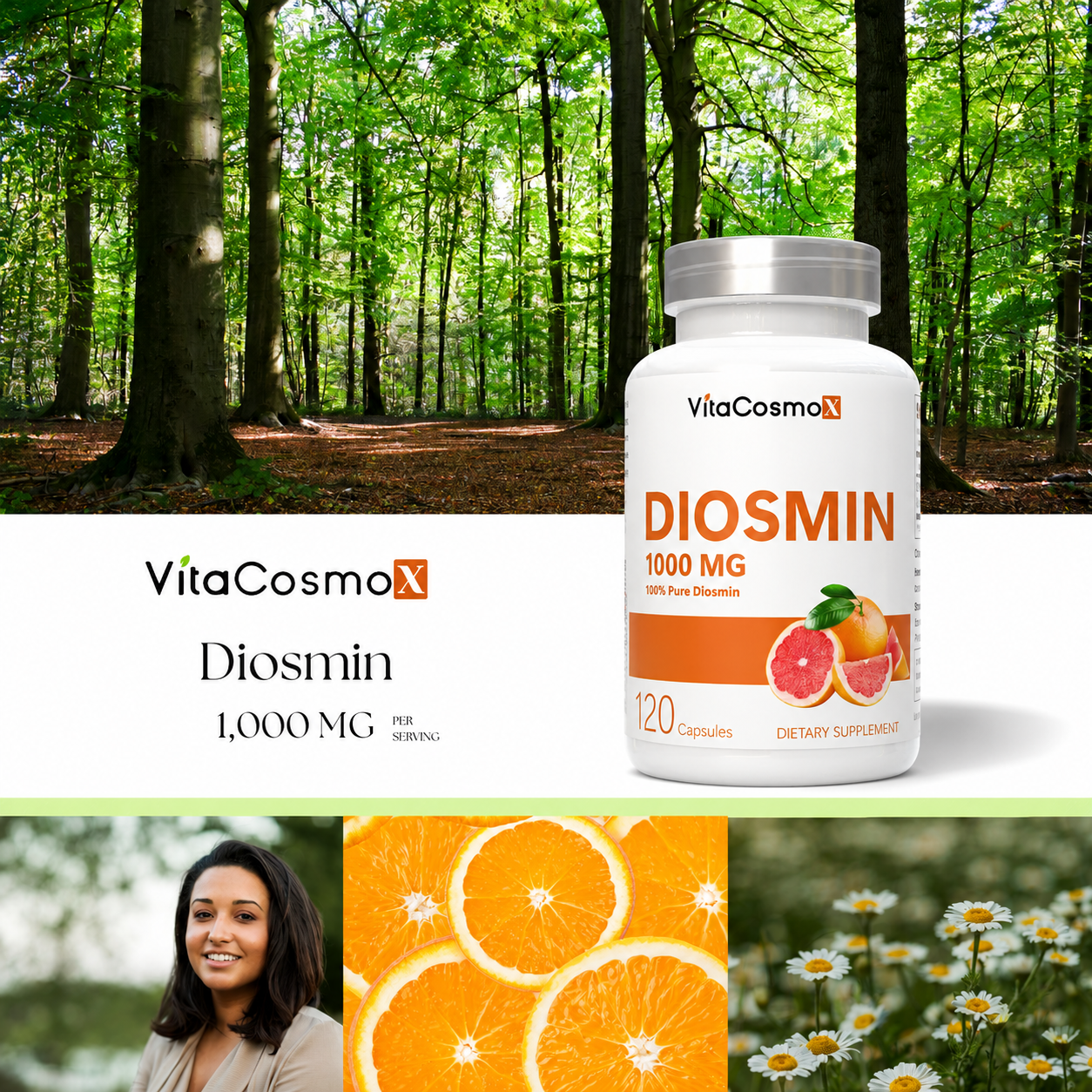 VitaCosmoX Diosmin 1,000 mg - 120 Capsules
