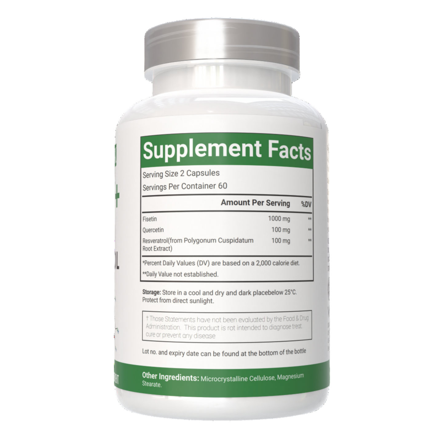 VitaCosmoX fisetin supplement fact side - 120 capsules