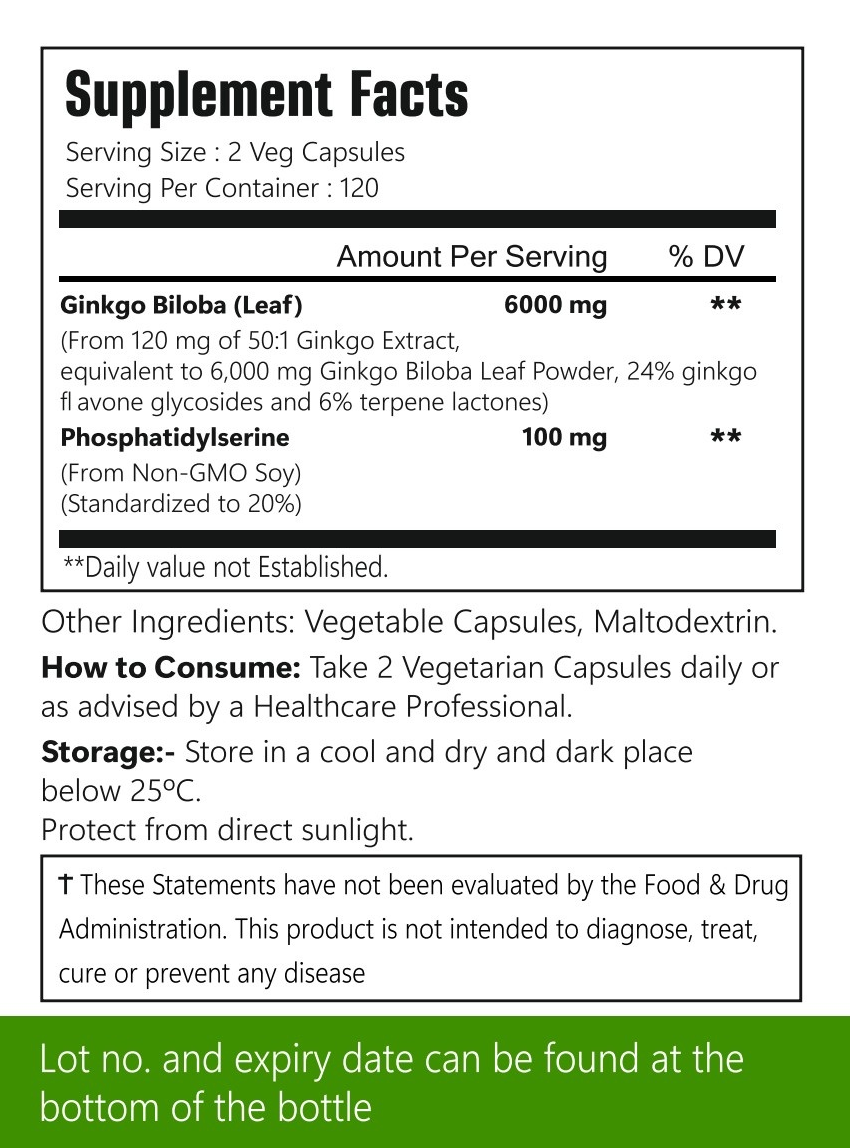 VitaCosmoX Ginkgo PS100 – 240 Capsules