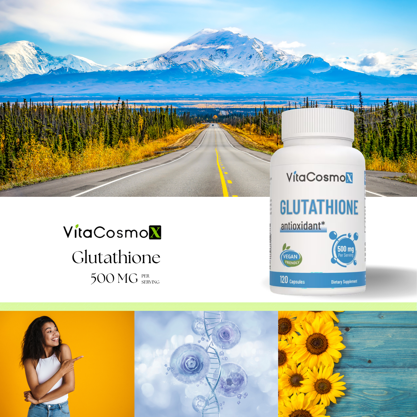 VitaCosmoX Glutathione 500 mg – 120 Capsules