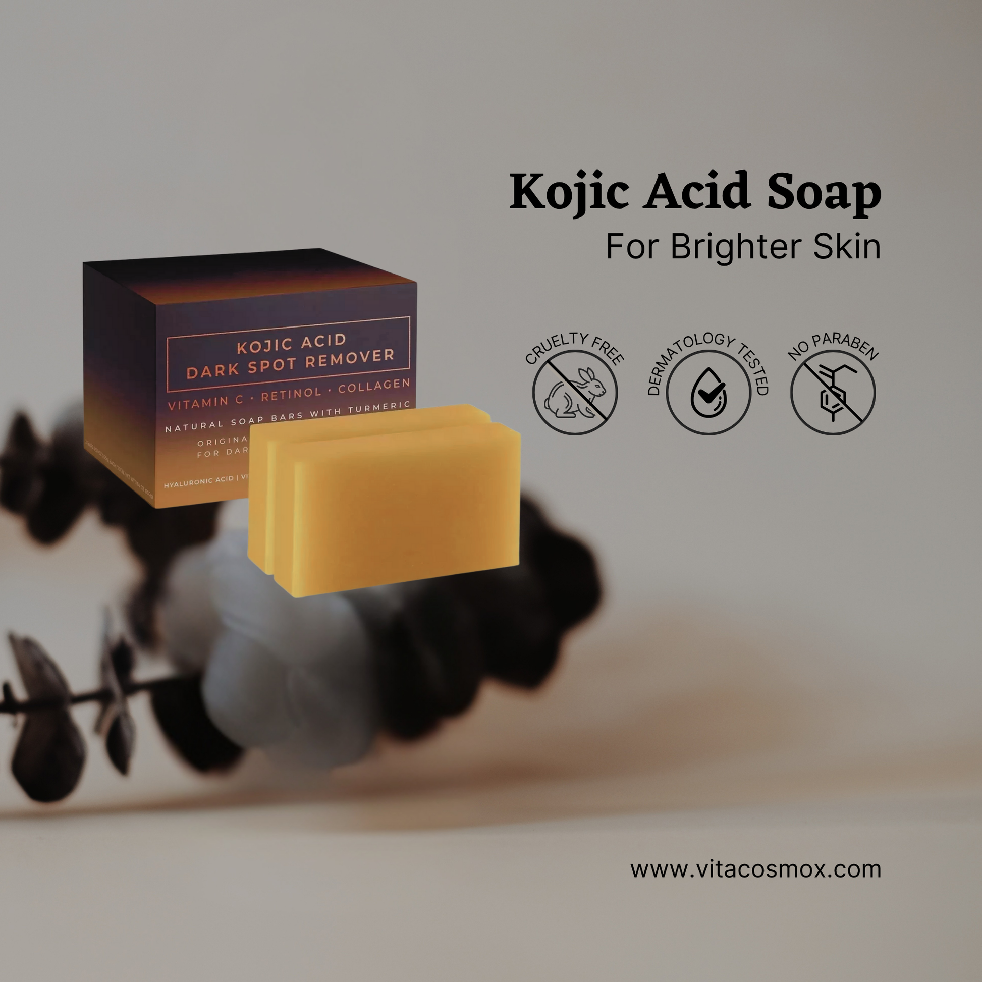 vitacosmox kojic acid soap poster
