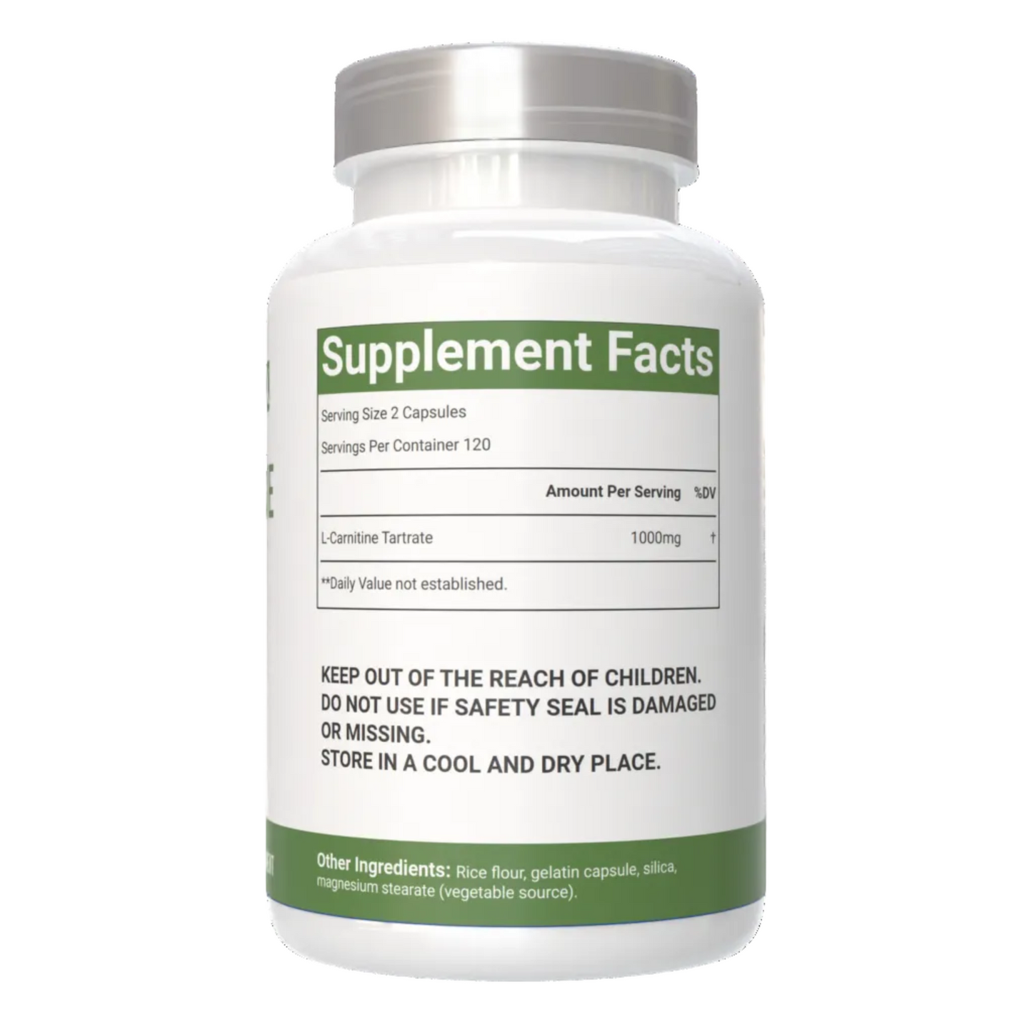 VitaCosmoX L-Carnitine Tartrate Supplement bottle with label on a white background