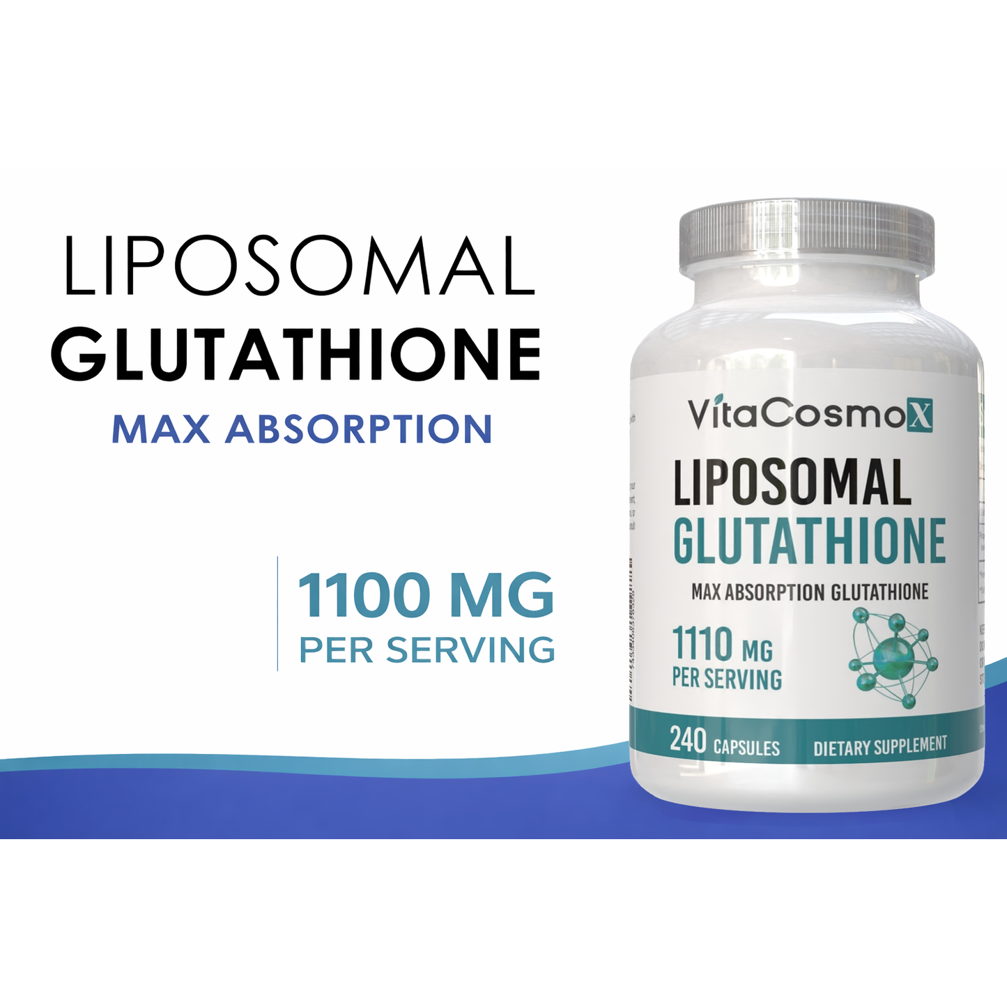 VitaCosmoX Liposomal Glutathione 1,110 mg – 240 Vegan Capsules