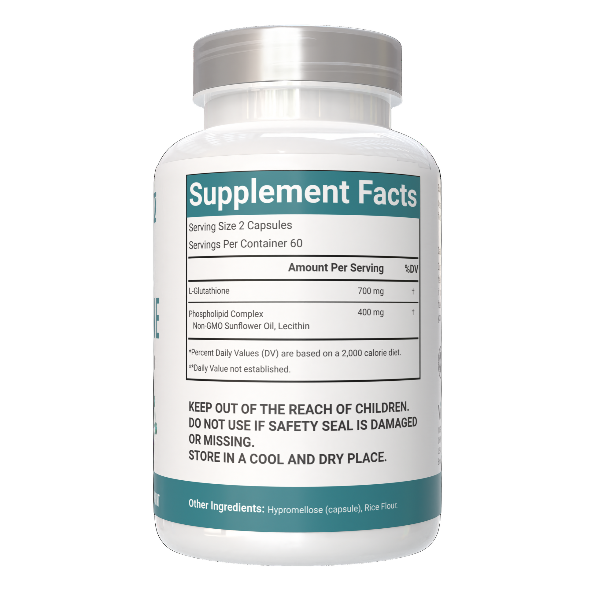 VitaCosmoX liposomal glutathione supplement fact side - 120 capsules