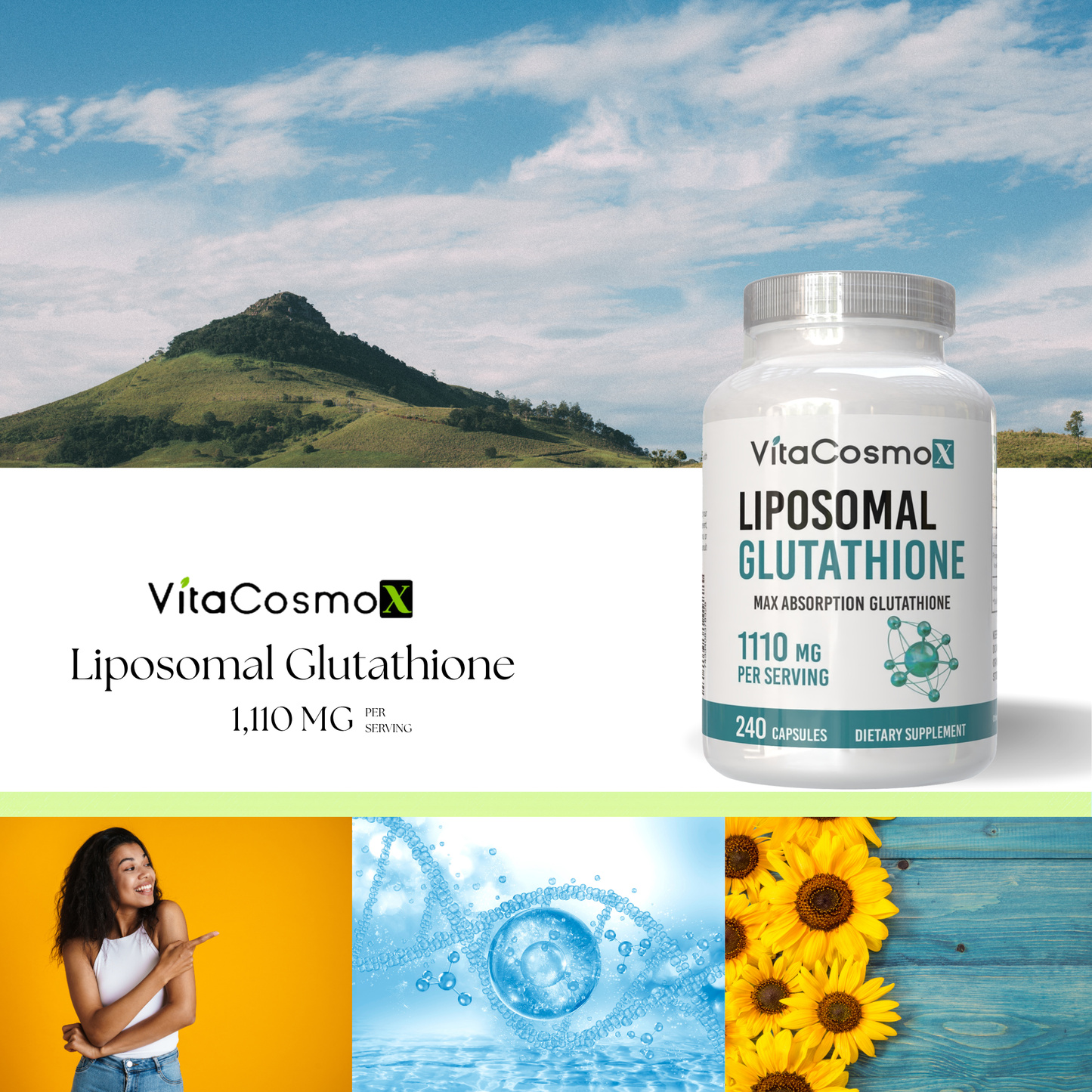 VitaCosmoX Liposomal Glutathione 1,110 mg – 240 Vegan Capsules