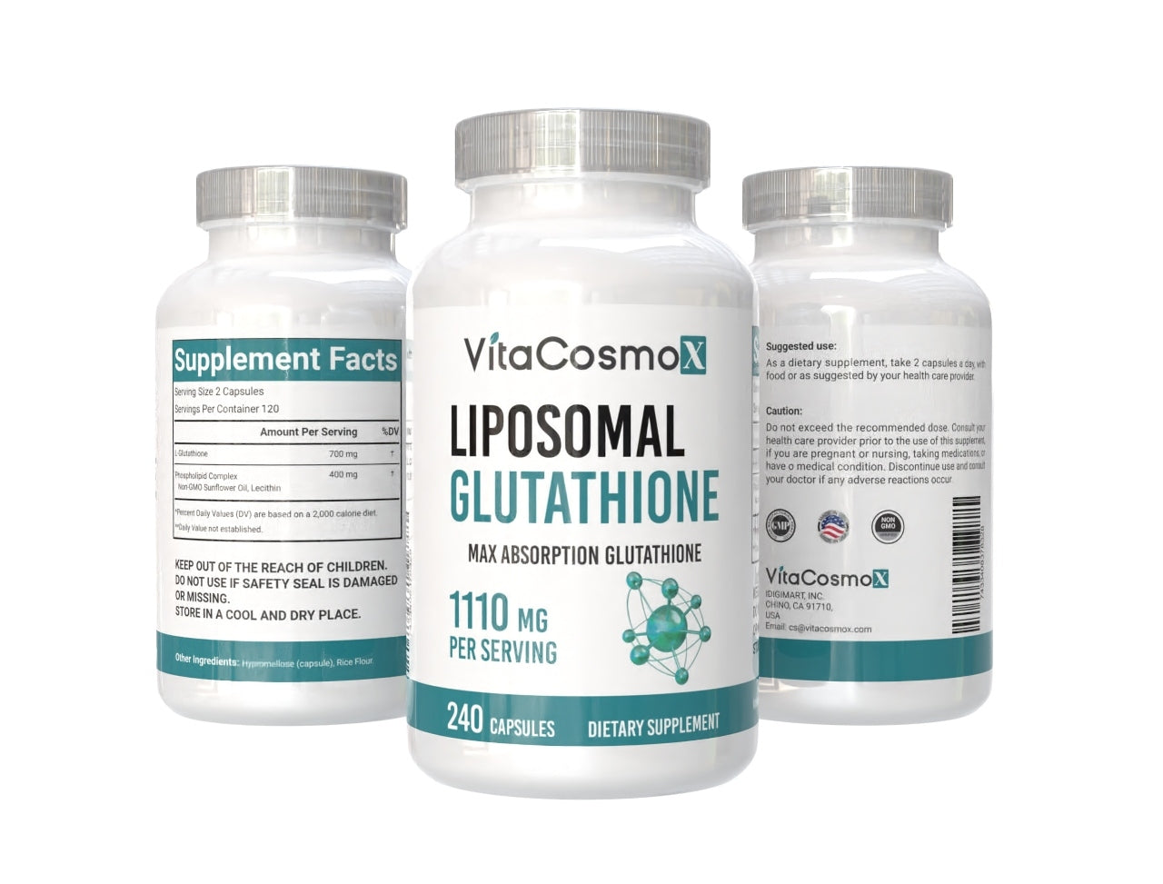 VitaCosmoX Liposomal Glutathione 1,110 mg – 240 Vegan Capsules