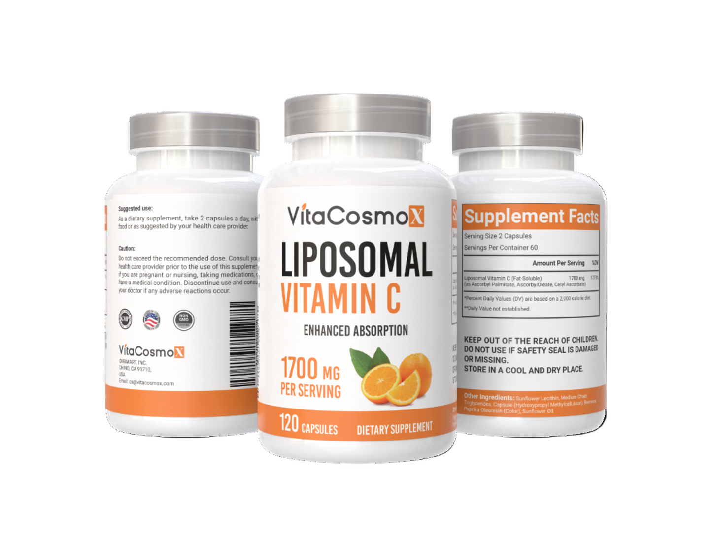 VitaCosmoX liposomal vitamin c   all three sides - 120 capsules