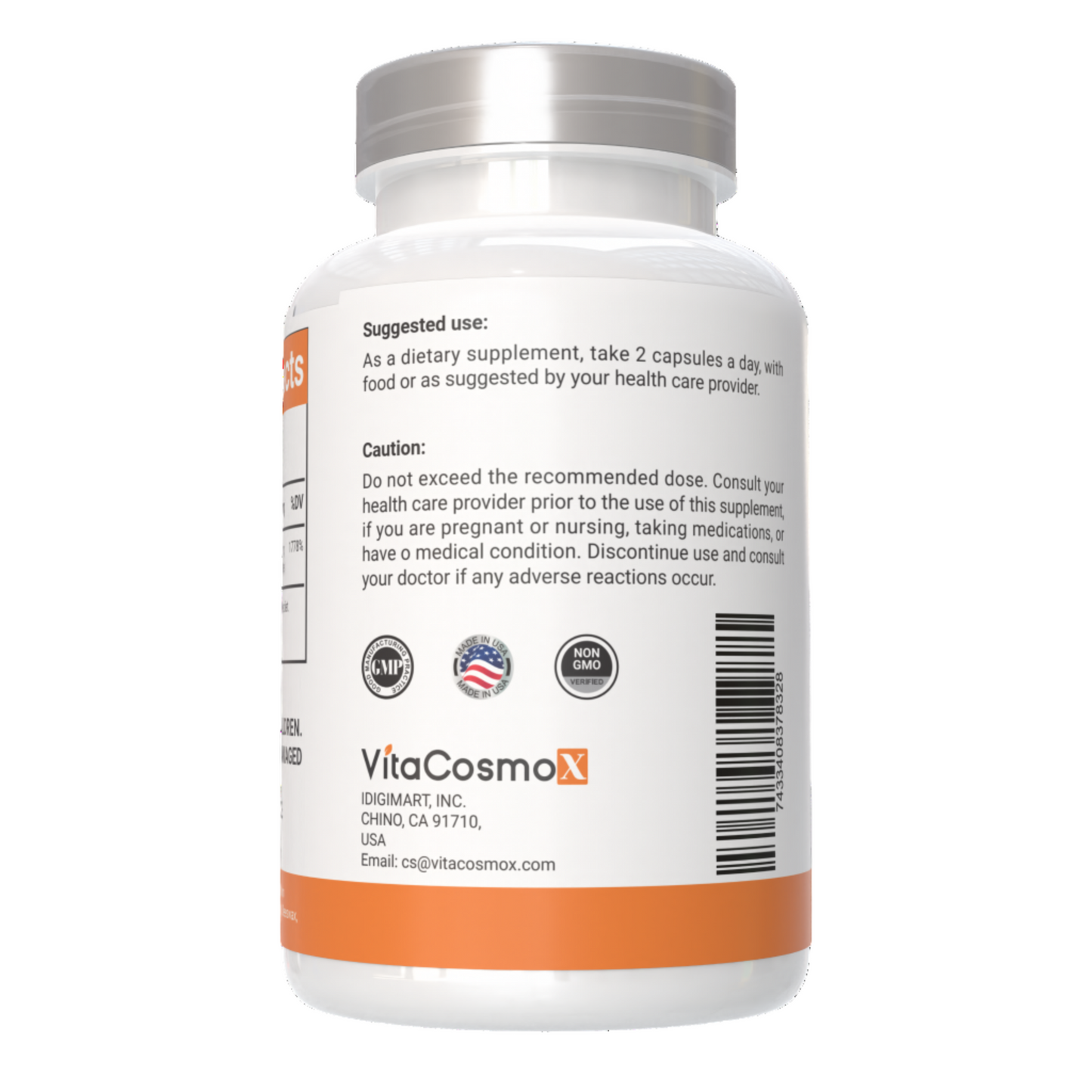 VitaCosmoX  liposomal vitamin c   caution warning label side - 120 capsules