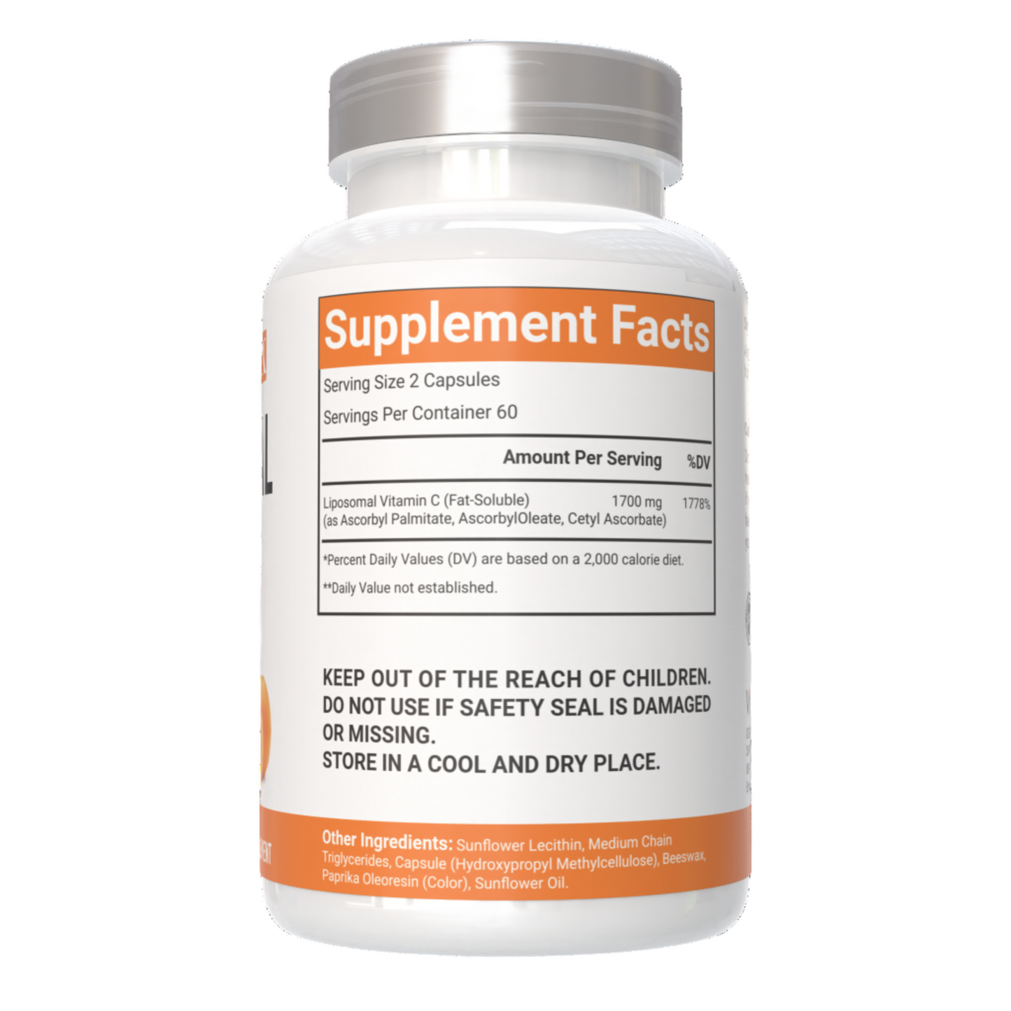 VitaCosmoX liposomal vitamin c  supplement fact side - 120 capsules