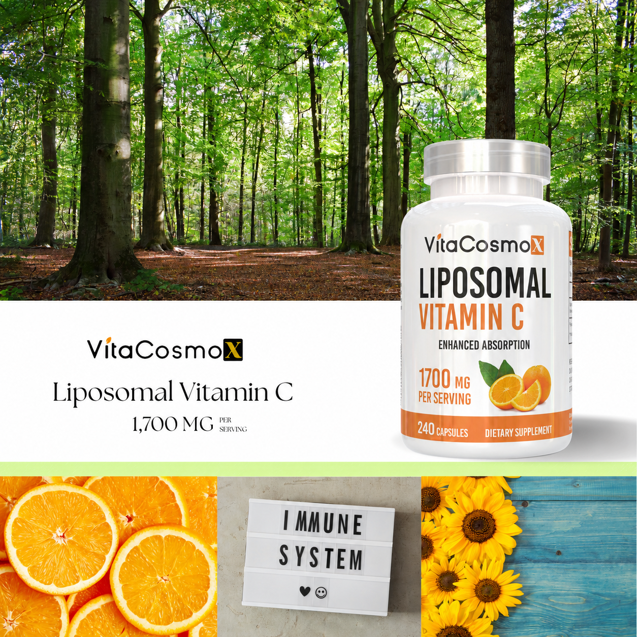 VitaCosmoX Liposomal Vitamin C 1,700 mg – 240 Vegan Capsules