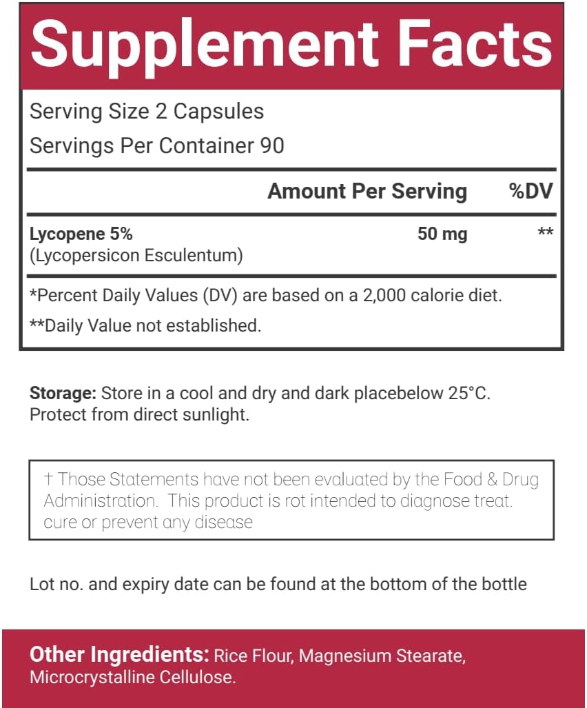 Supplement facts label with red border and white text