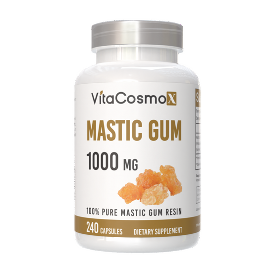 VitaCosmoX mastic gum supplement front side - 240 capsules 