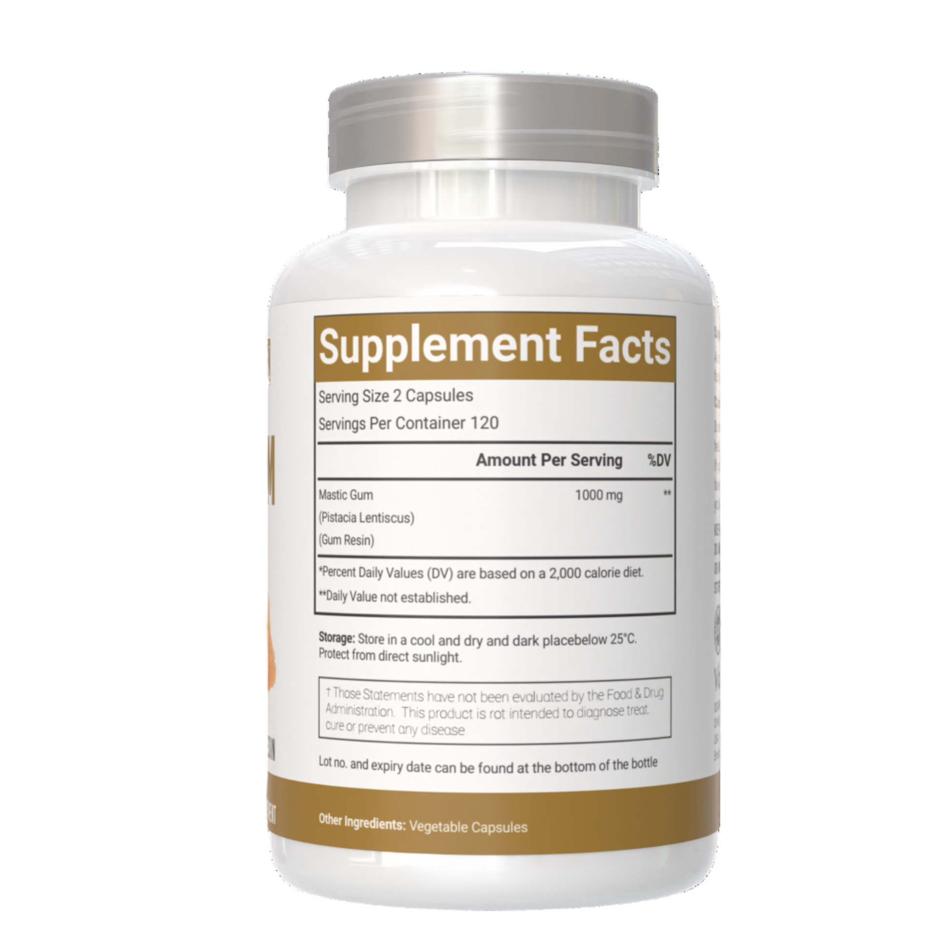 VitaCosmoX mastic gum supplement fact side - 240 capsules