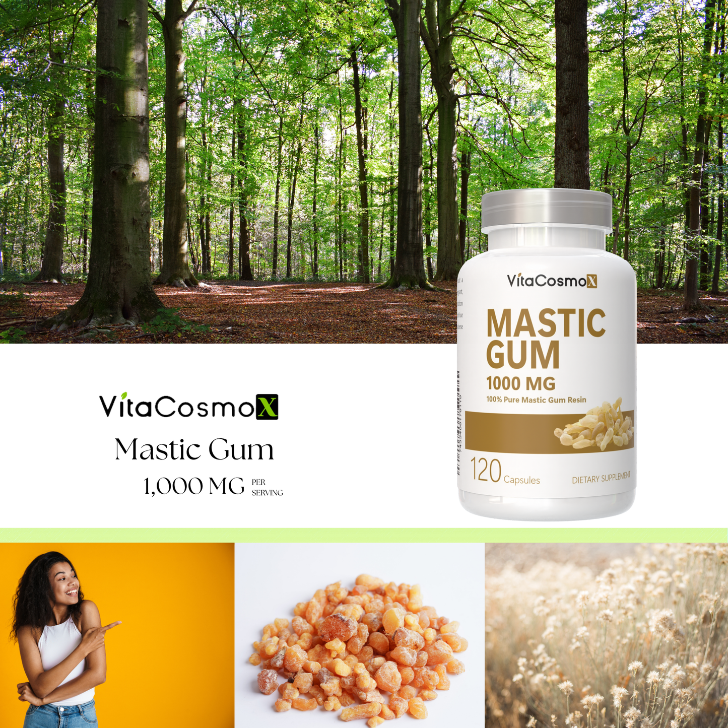 VitaCosmoX Mastic Gum Capsules 1,000 mg - 120 Vegan Capsules