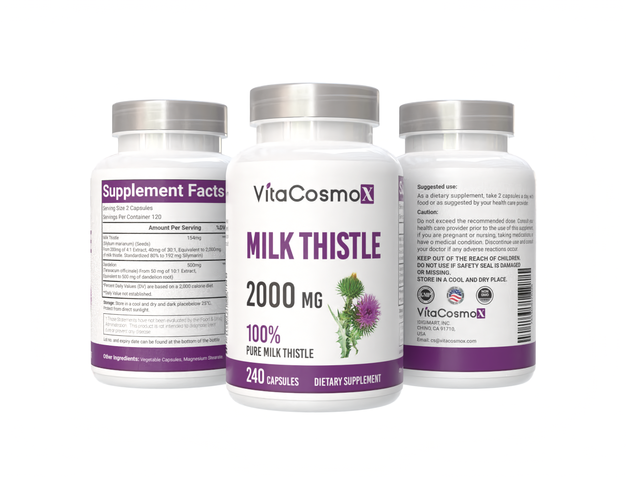 VitaCosmoX Milk Thistle 2,000 mg – 240 Vegan Capsules