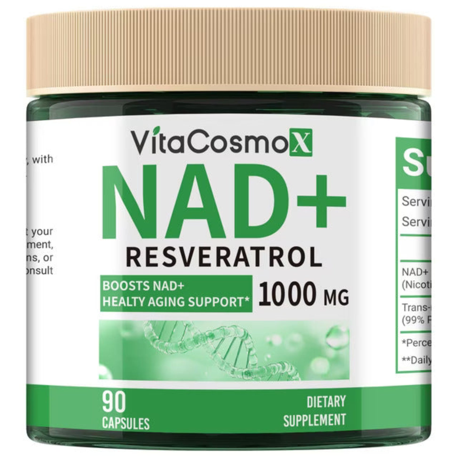 vitacosmox nad+ resveratrol 120 capsules front side only