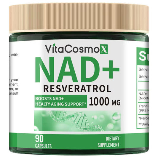 vitacosmox nad+ resveratrol 120 capsules front side only