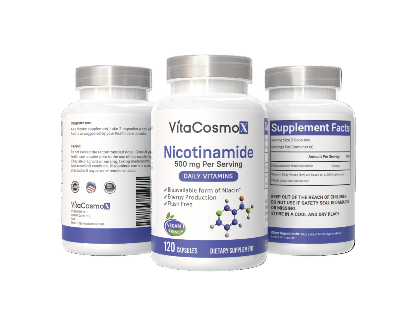 VitaCosmoX Nicotinamide all three sides - 120 capsules