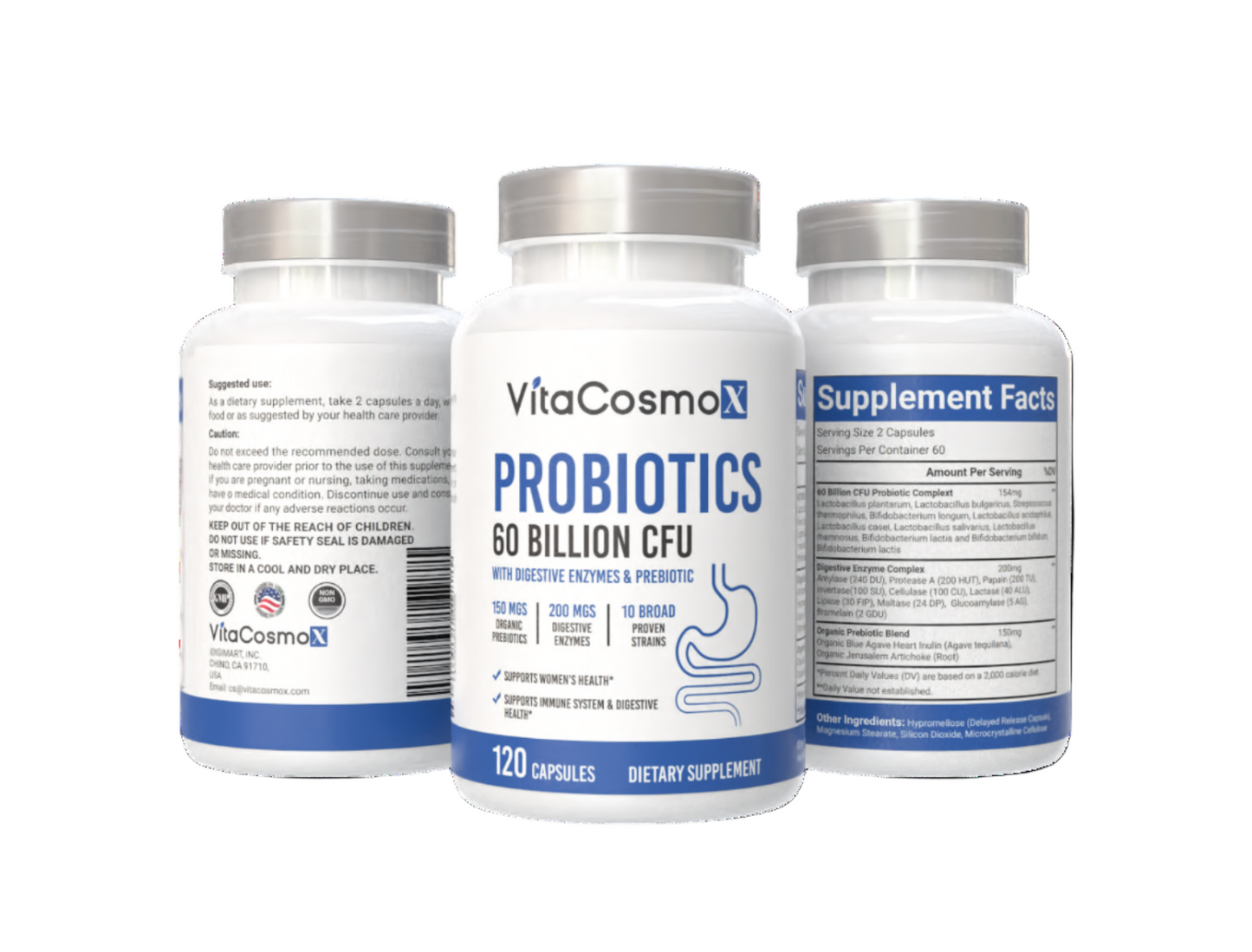 VitaCosmoX probiotics all three sides - 120 capsules (with background)