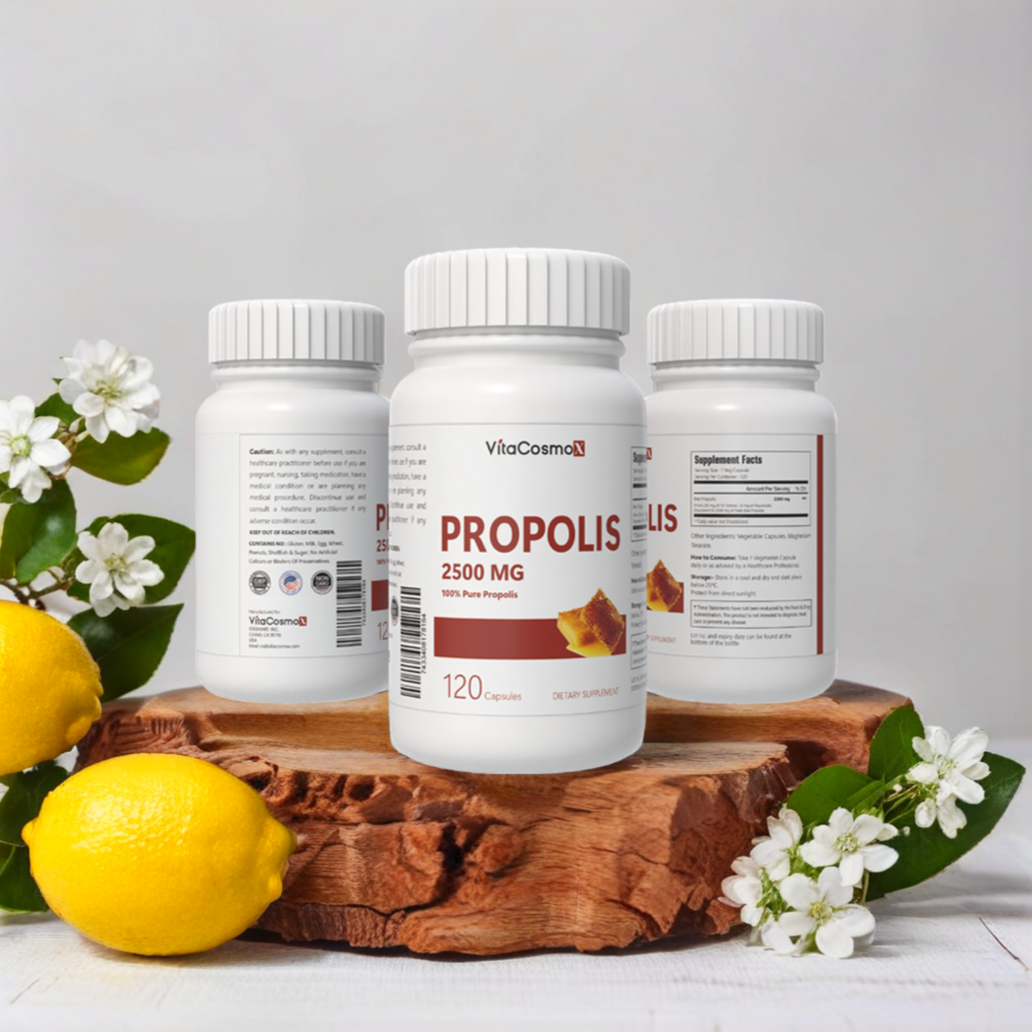 VitaCosmoX  propolis all three sides - 120 capsules (with background)