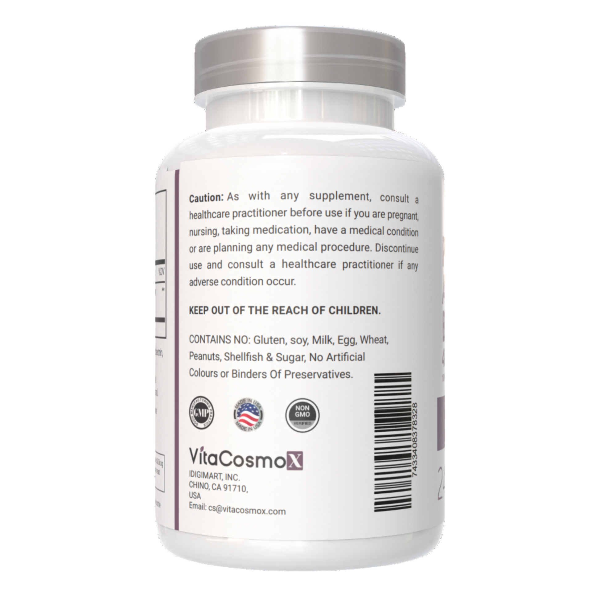 VitaCosmoX pygeum caution warning label side - 240 capsules