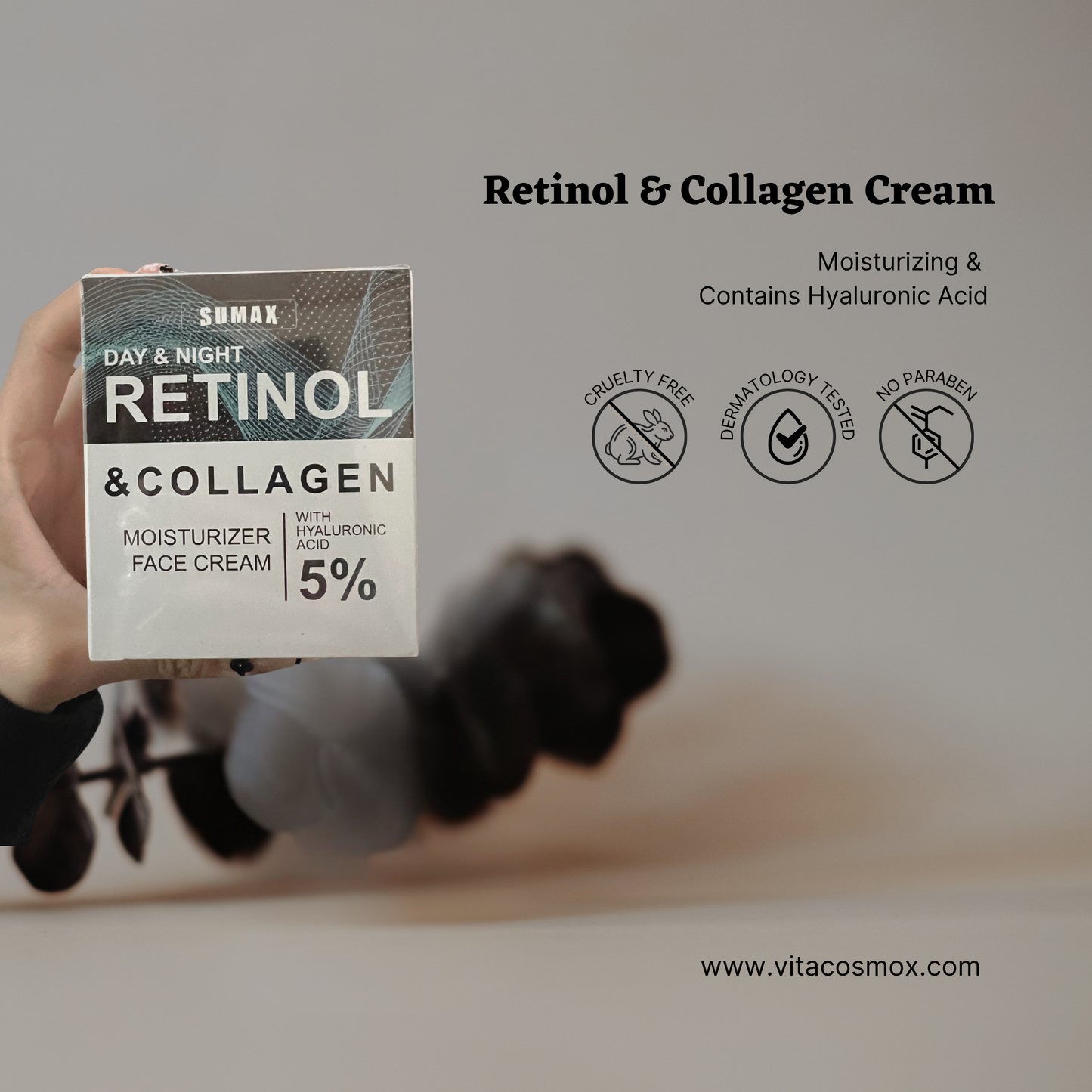 Day and Night Cream with Retinol and Collagen on a blurred background
