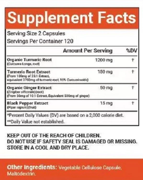 Supplement facts label with various extracts and their amounts per serving.