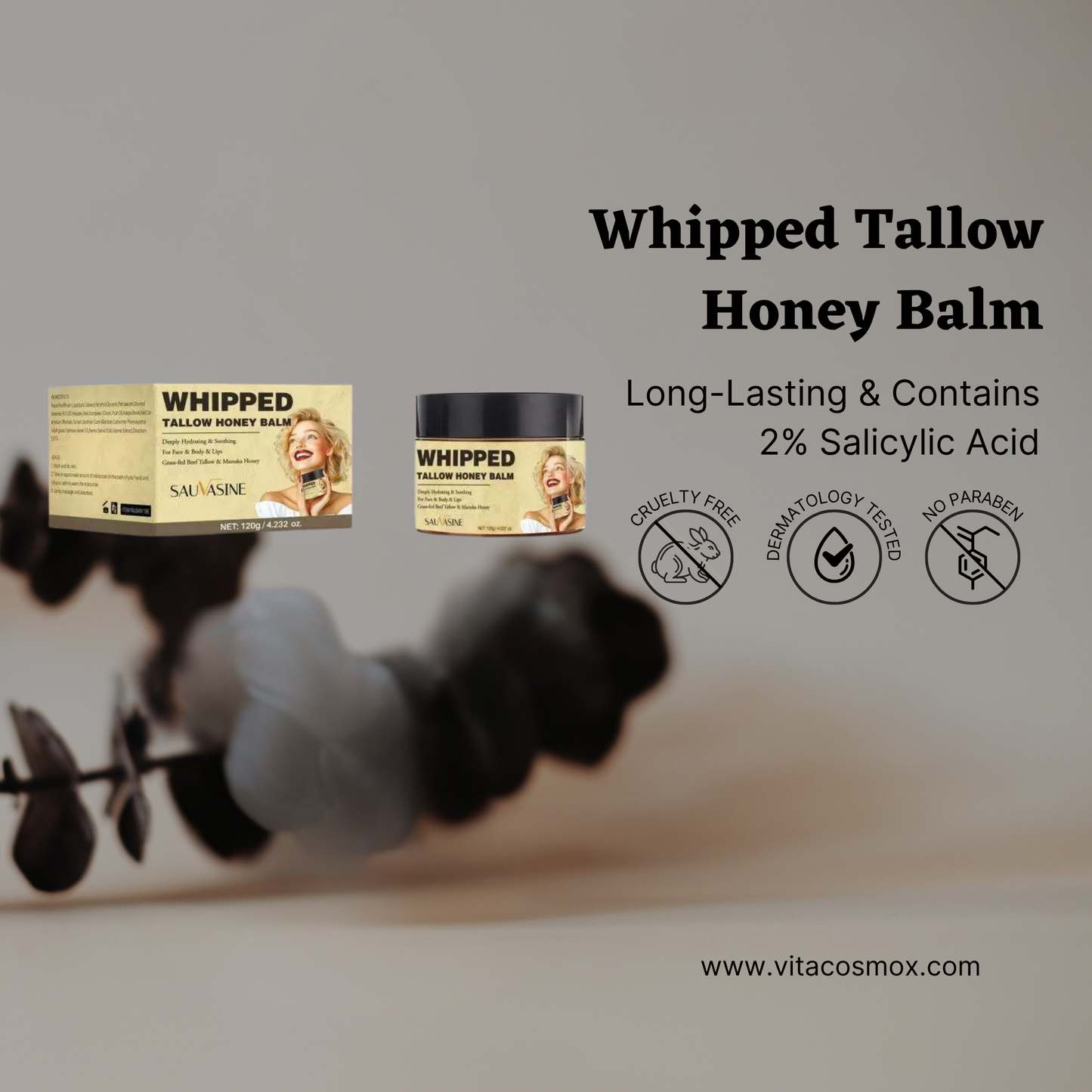 VitaCosmoX Organic Grass Whipped Tallow Honey Balm Moisture (4.2 fl.oz)